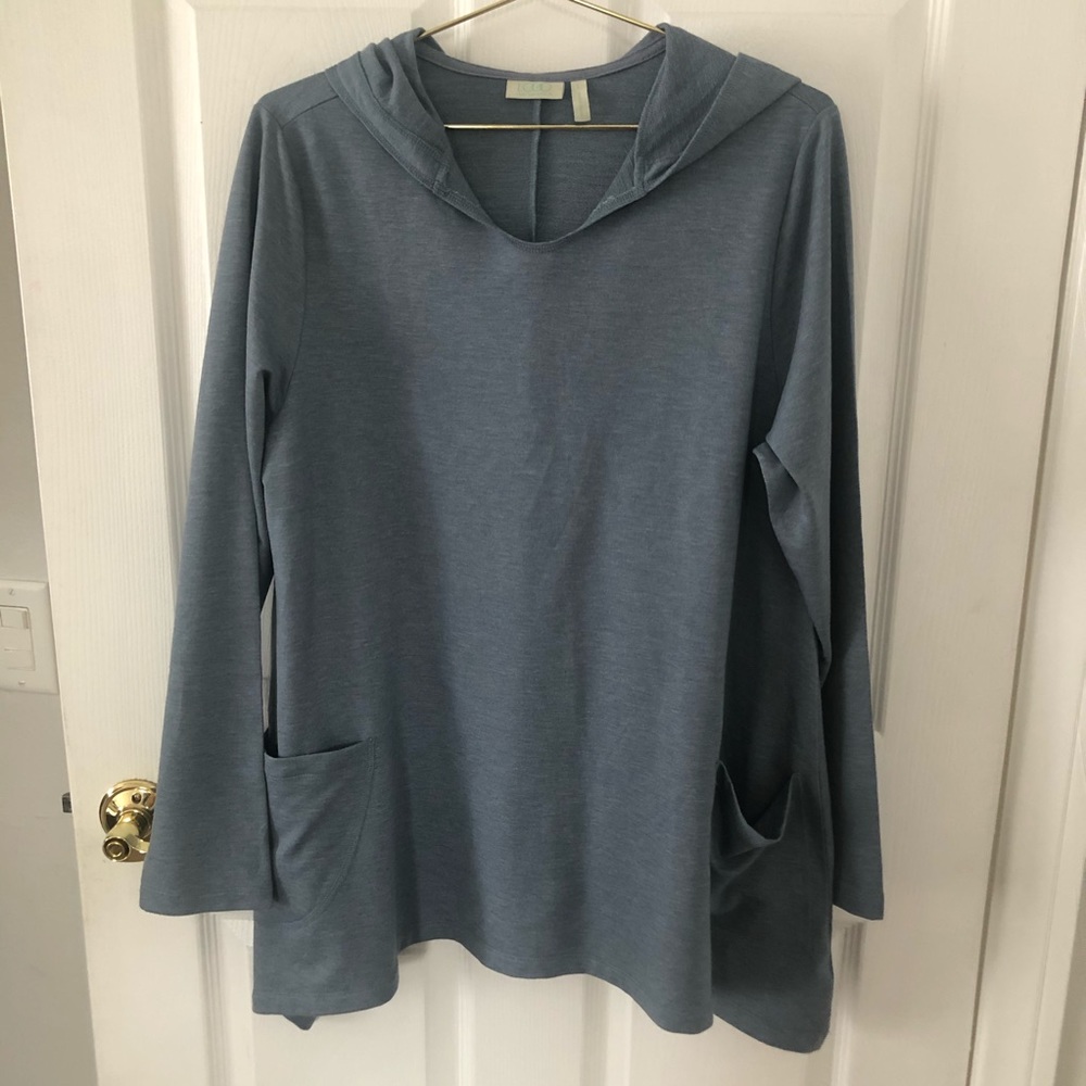 LOGO Lounge Hooded Top with Front Drape Pockets